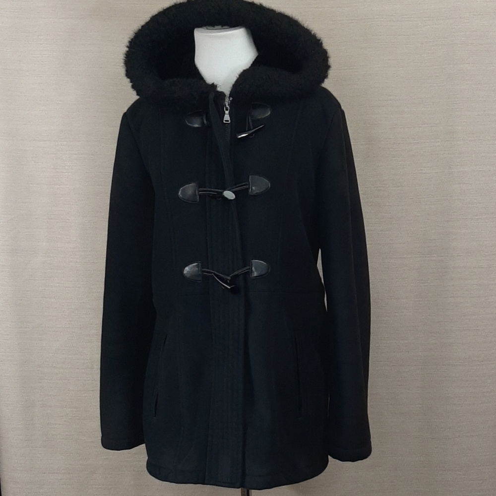 Sonoma Faux Fur Lined Suede Hooded Coat Warm Sz M